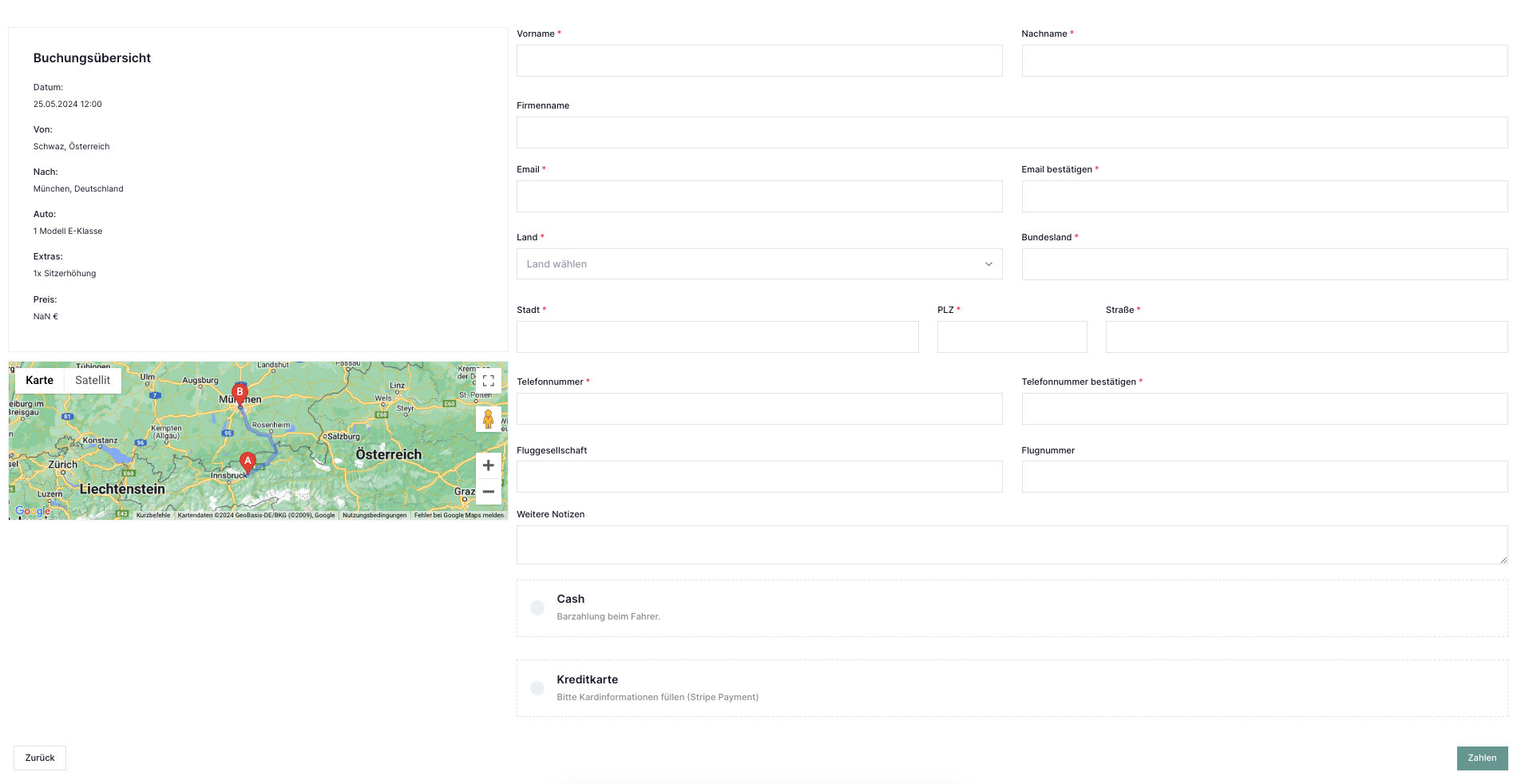 Online Buchungsformular