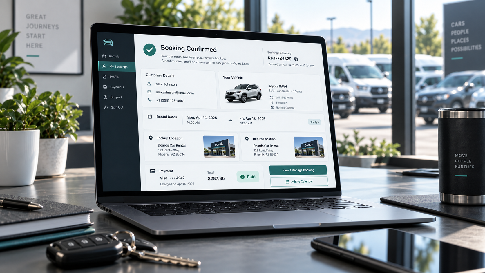 Rental online form checkout and booking overview