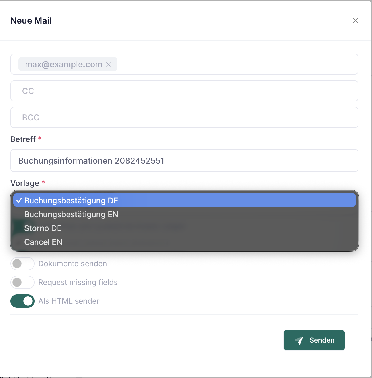 Automatic taxi booking email